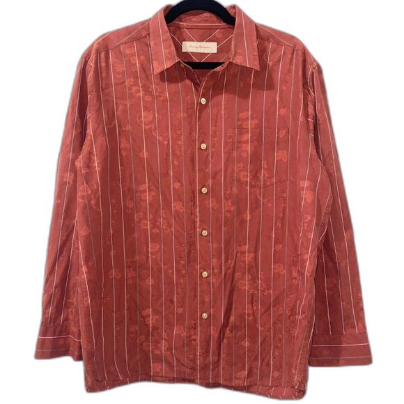 Tommy Bahama Button Down Shirt Long Sleeve Silk Cotton Paisley Rust Mens Large - Picture 1 of 6